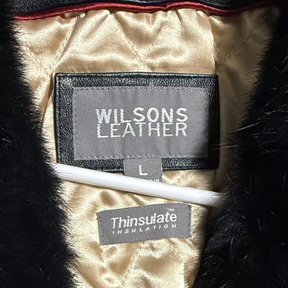 Wilsons Vintage Leather Black Jacket with Faux Fur Trim - Picture 3 of 7